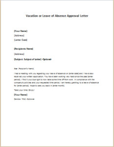Vacation or Leave of Absence Approval Letter
