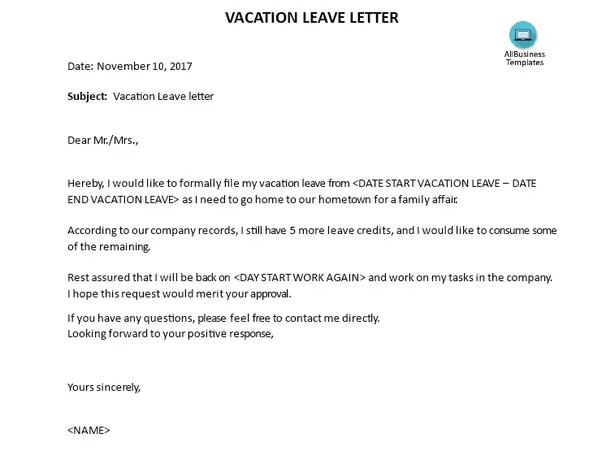 What are some examples of a vacation leave letter Quora