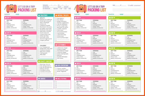 14 vacation packing list template
