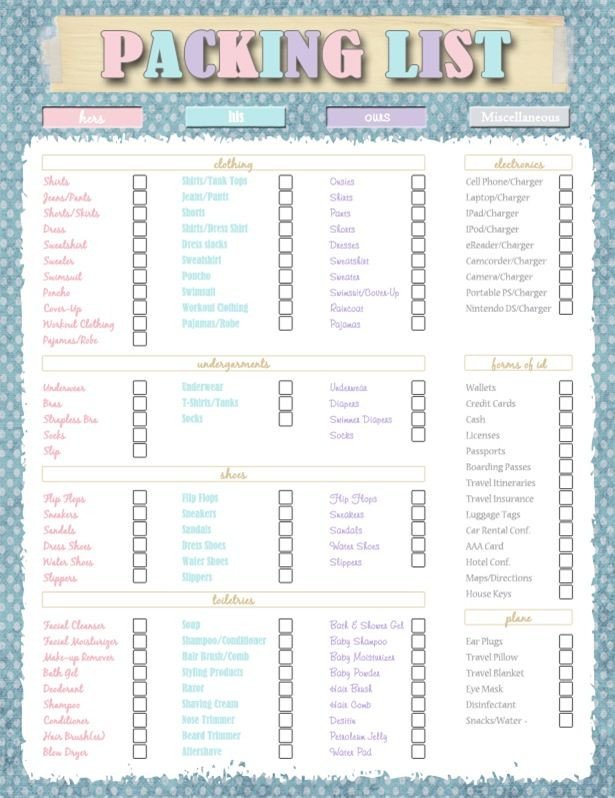 Free Summer Vacation Packing List printable