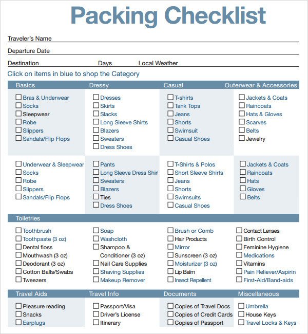 Packing Checklist Template 16 Download Free Documents