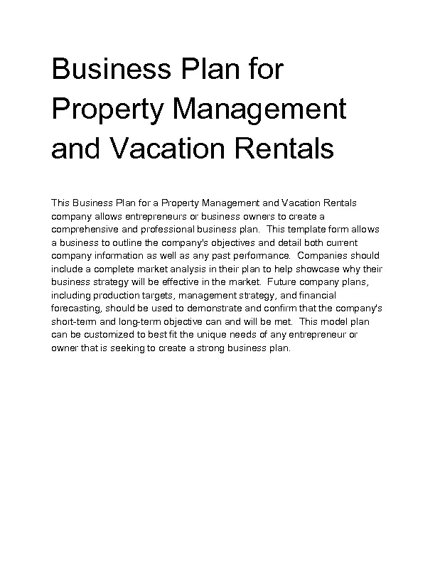 Vacation Rental Business Plan Template business plan on