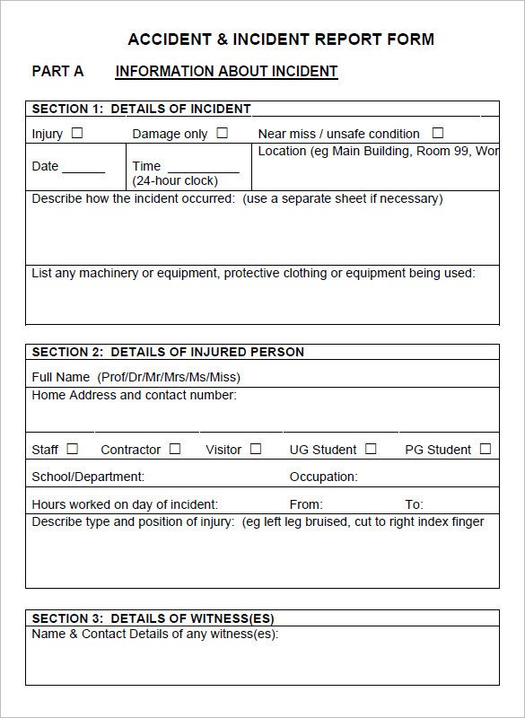 Accident Report Forms Template