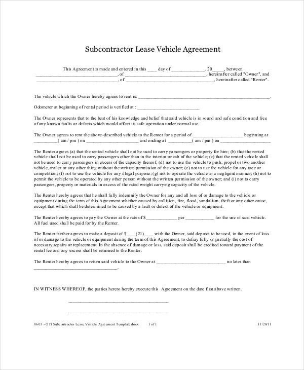 14 Vehicle Lease Agreement Templates Docs Word
