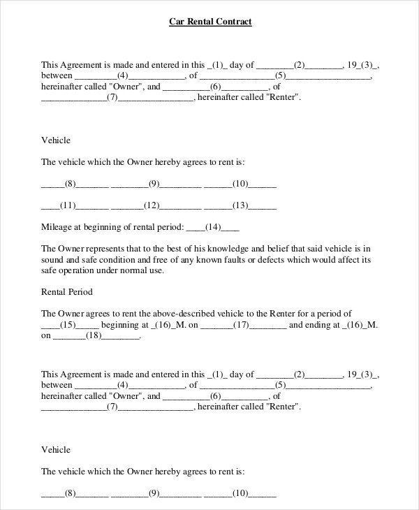 Car Rental Agreement 12 Free Word PDF Documents