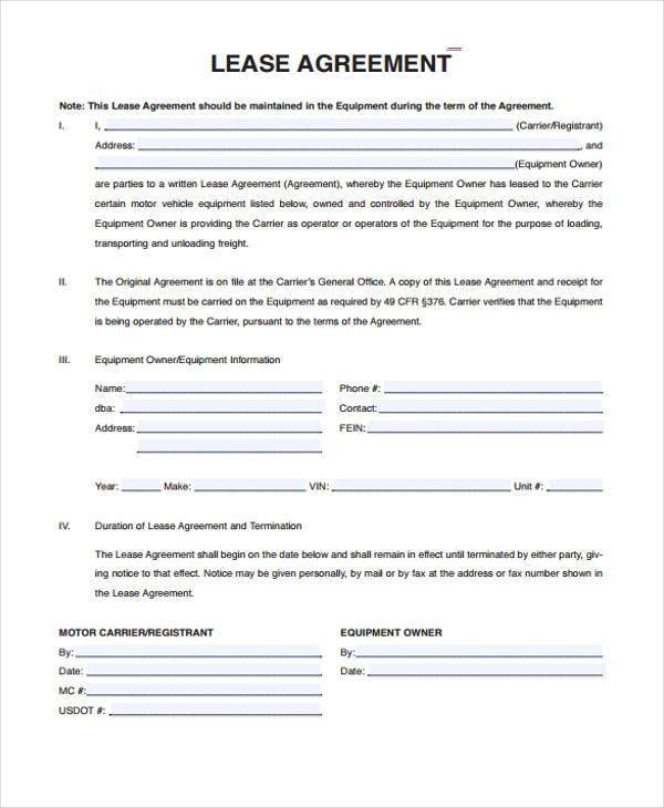 Sample Truck Lease Agreements 9 Free Documents in Word PDF