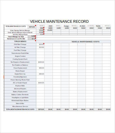 Vehicle Maintenance Log 7 Free PDF Excel Documents