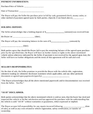Car Sale Contract Sample 10 Examples in Word PDF