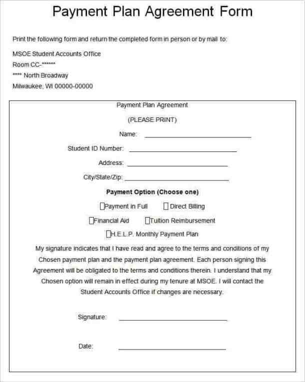 Payment Plan Agreement Templates Word Excel Samples