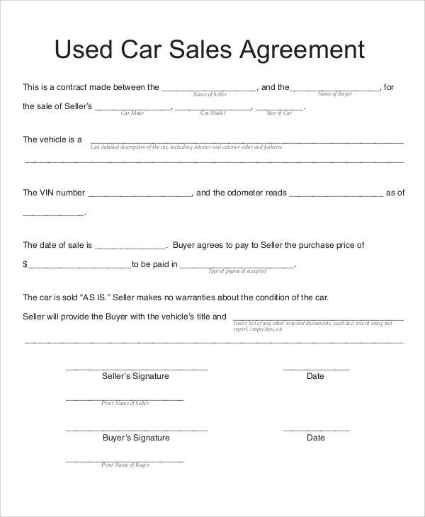 Sample Vehicle Sales Contract 11 Examples in Word PDF