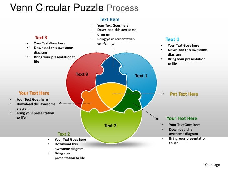 Venn circular puzzle process powerpoint templates
