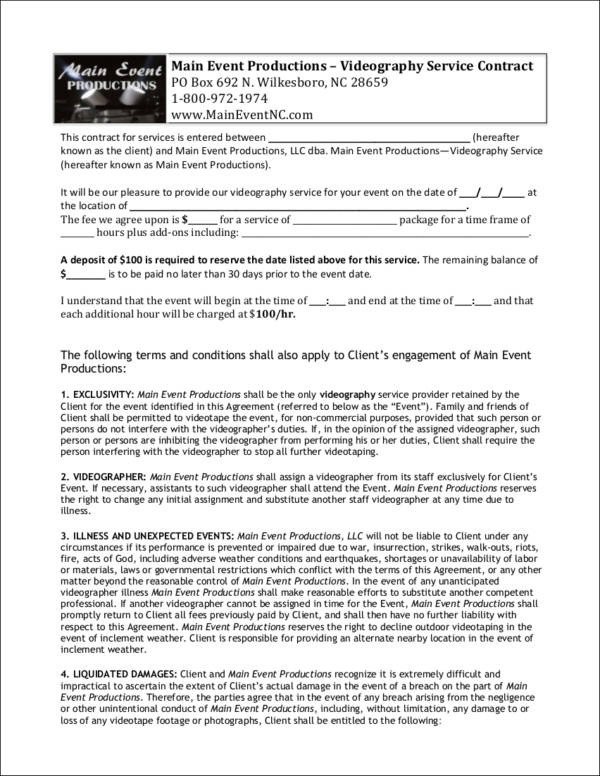 6 Videography Contract Templates Word Pages Docs