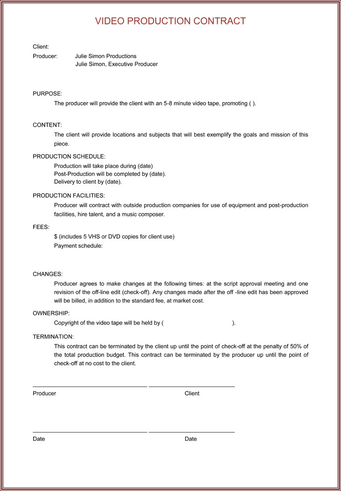 Video Production Contract 6 Printable Contract Samples