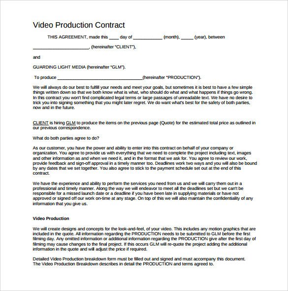 Videography Contract Template 9 Download Documents In