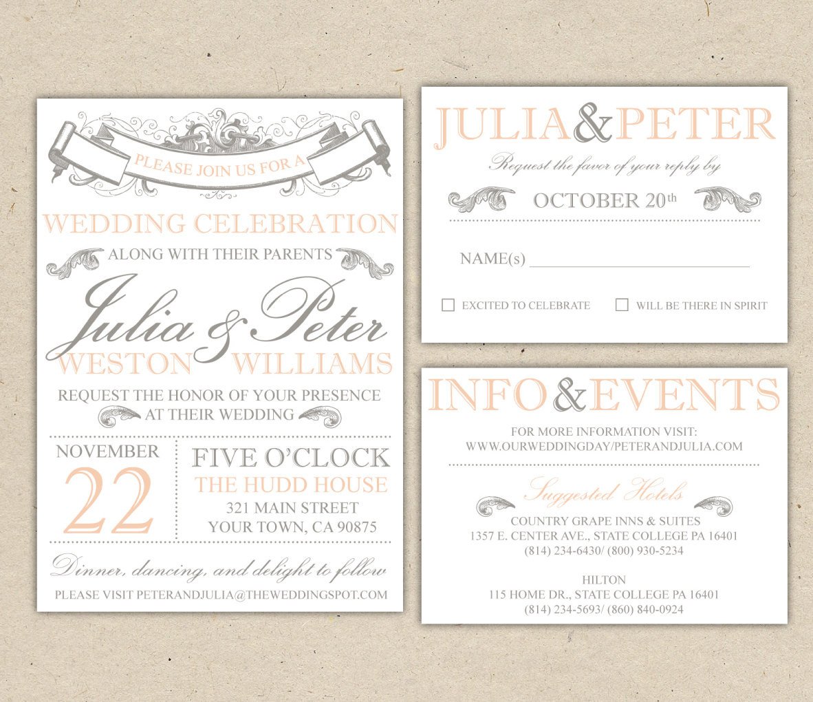 Vintage Modern Wedding Invitation Prints Custom by