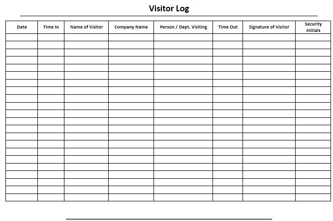 13 Free Sample Visitor Log Templates – Printable Samples