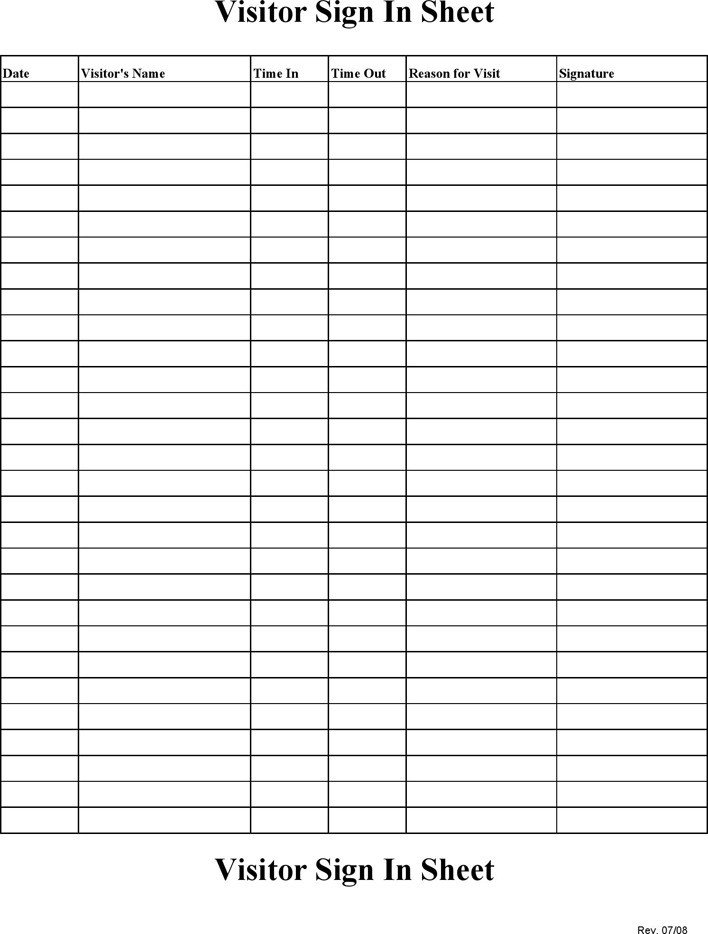 4 Visitor Sign in Sheet Free Download
