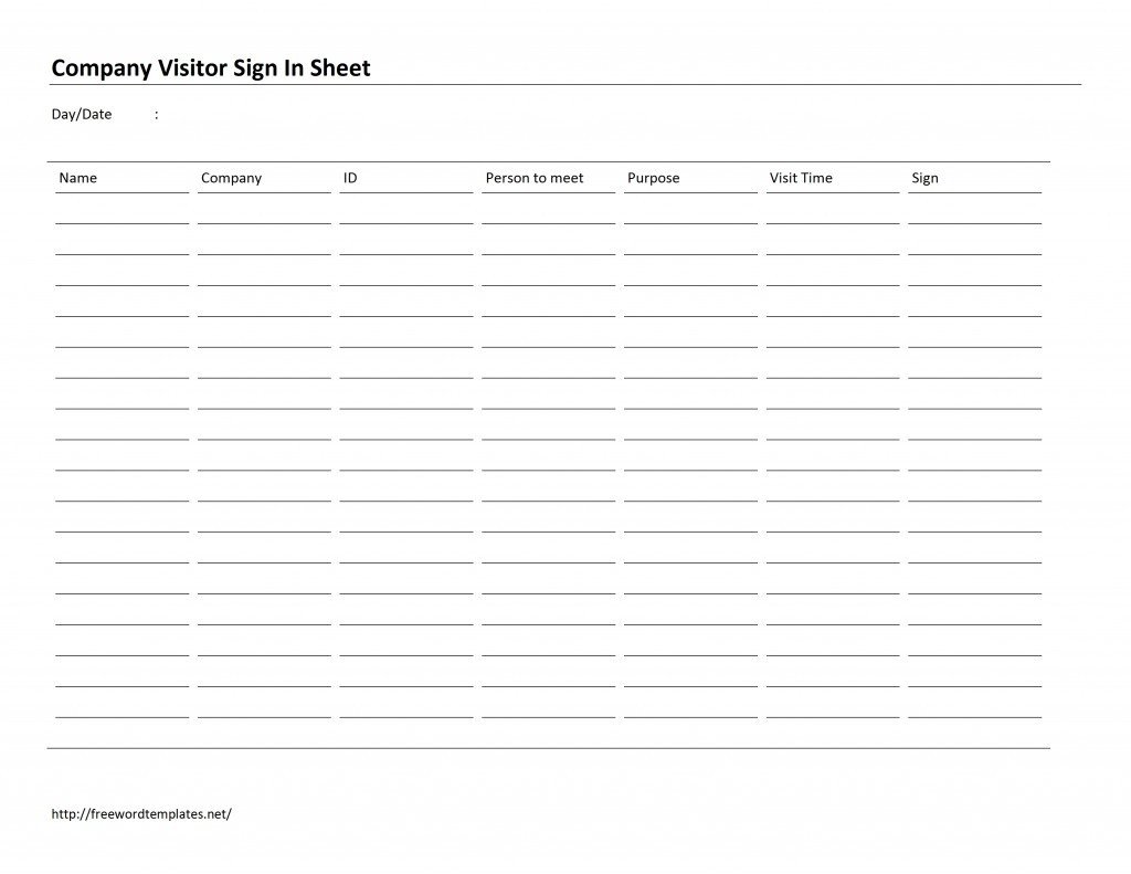 pany Visitor Sign In Sheet Template Free Microsoft