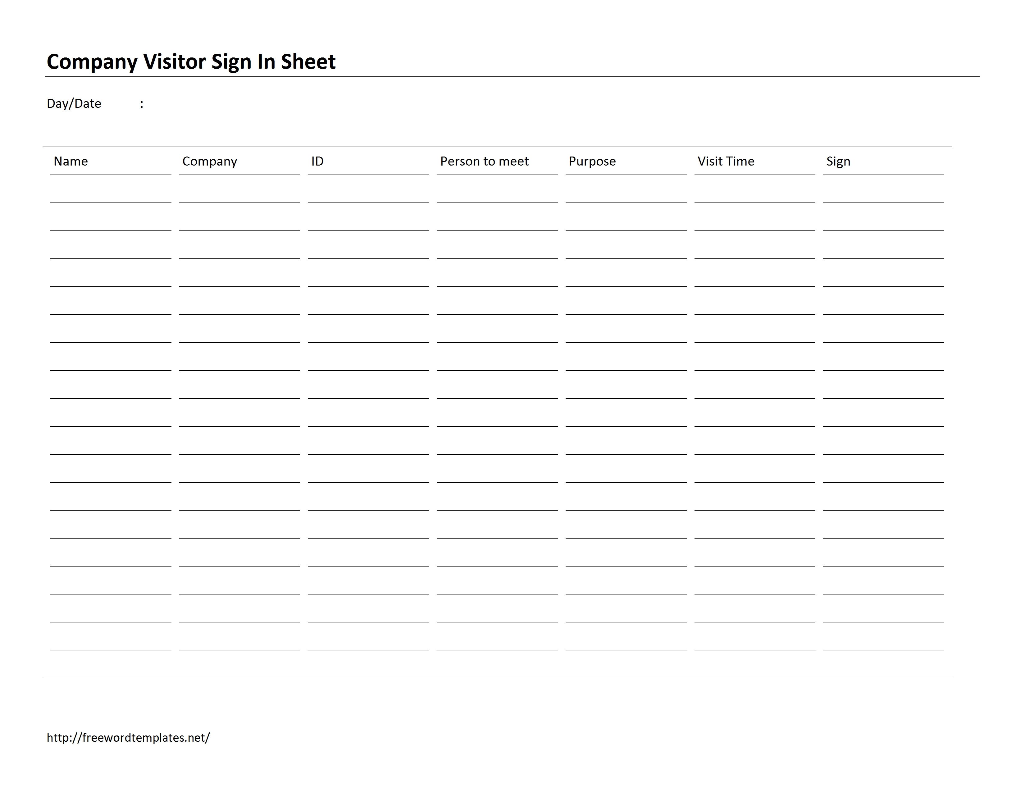 Childcare Sign In Sheet Template