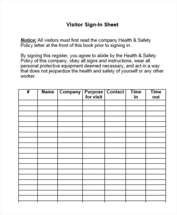 8 Sign In Sheet Templates Examples in Word PDF