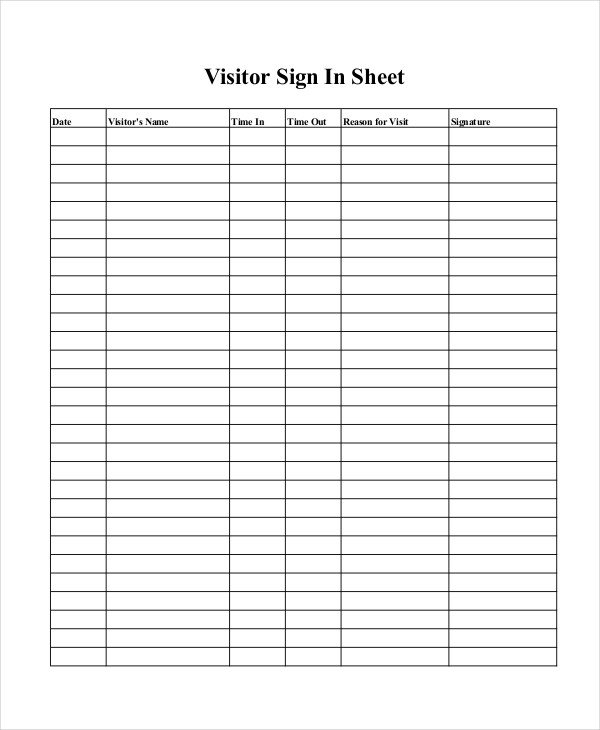 Sign In Sheet 30 Free Word Excel PDF Documents
