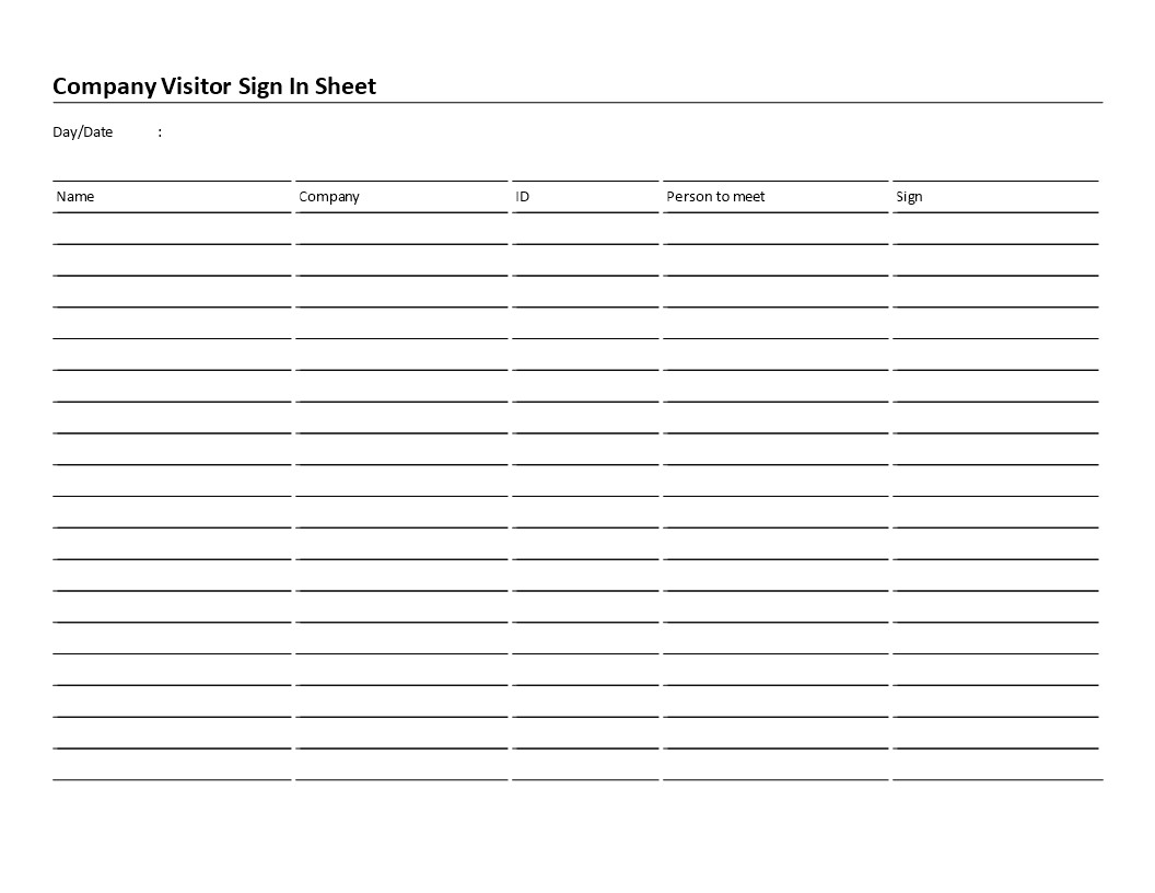 pany Visitor Sign In Sheet template