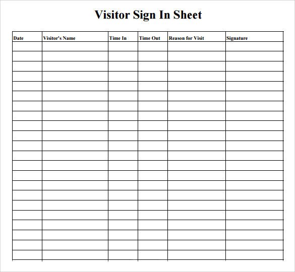 Sample Visitor Sign in Sheet 10 Documents in Word PDF