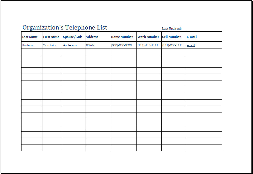 Organization s Telephone List Templates