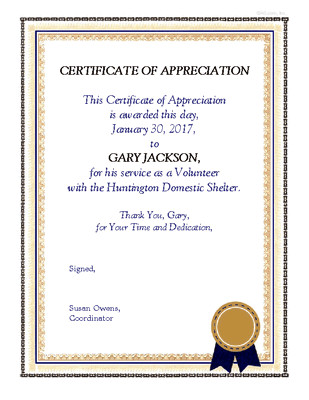 Volunteer Appreciation Certificate Encourage & Support