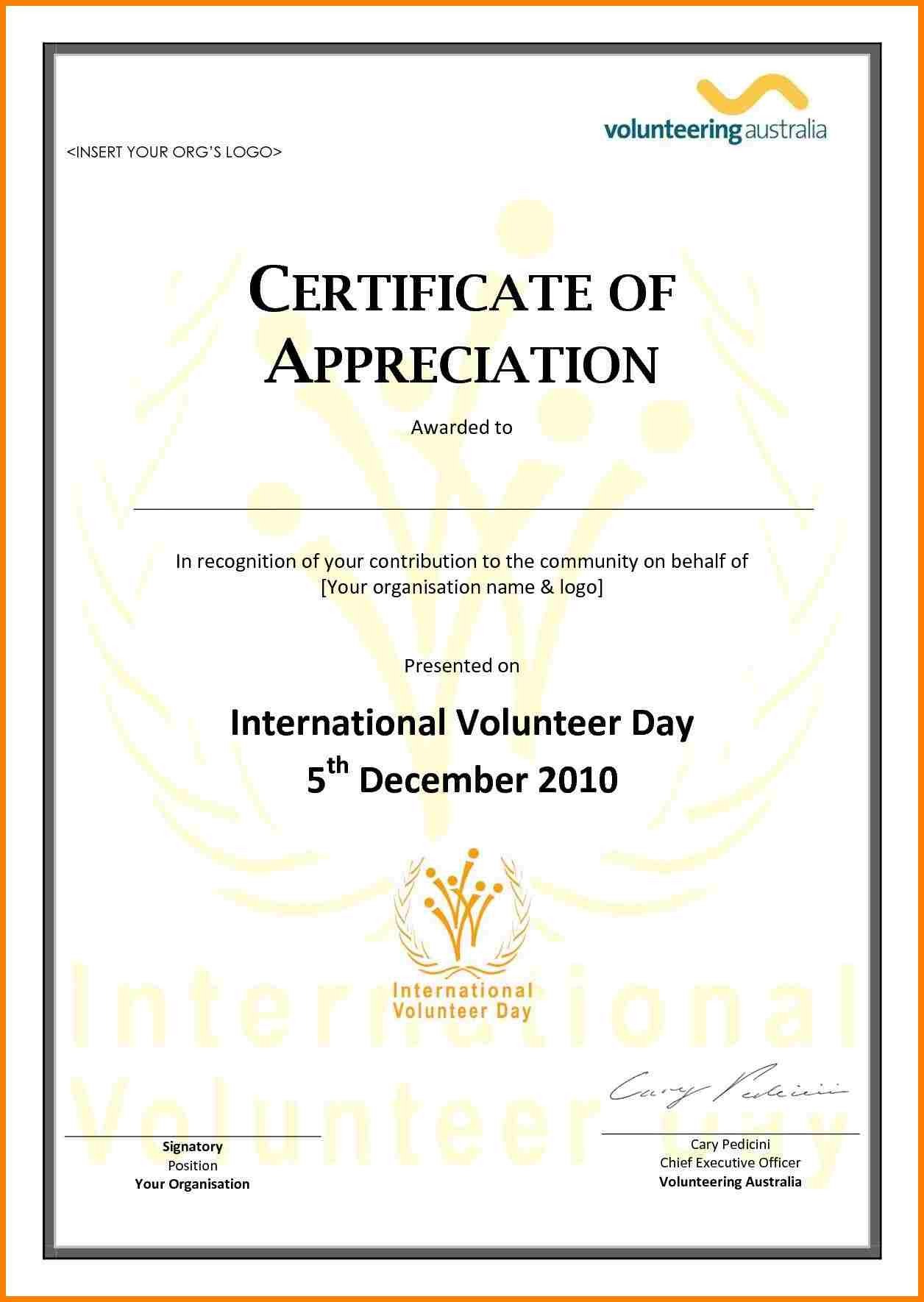 Volunteer Appreciation Certificate Template