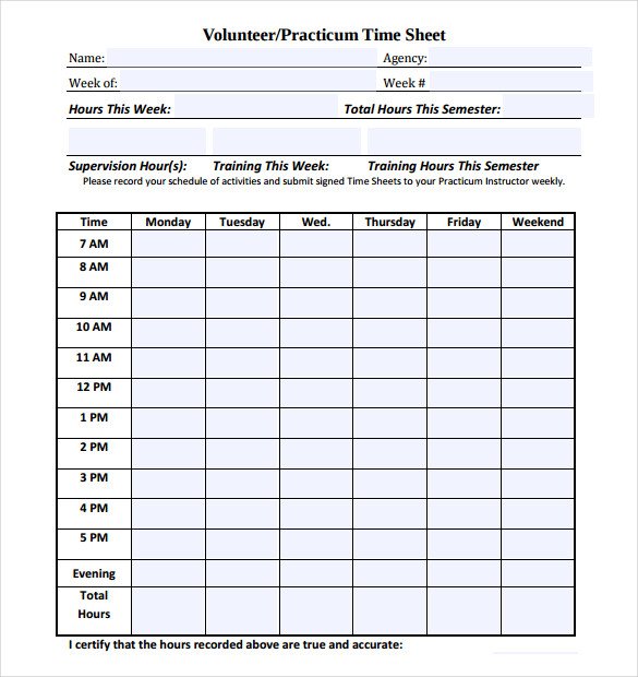 Volunteer Hour Forms Template