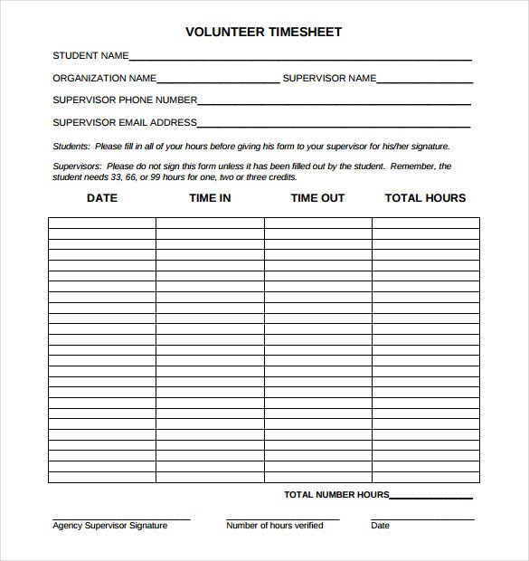 Volunteer Hour Forms Template