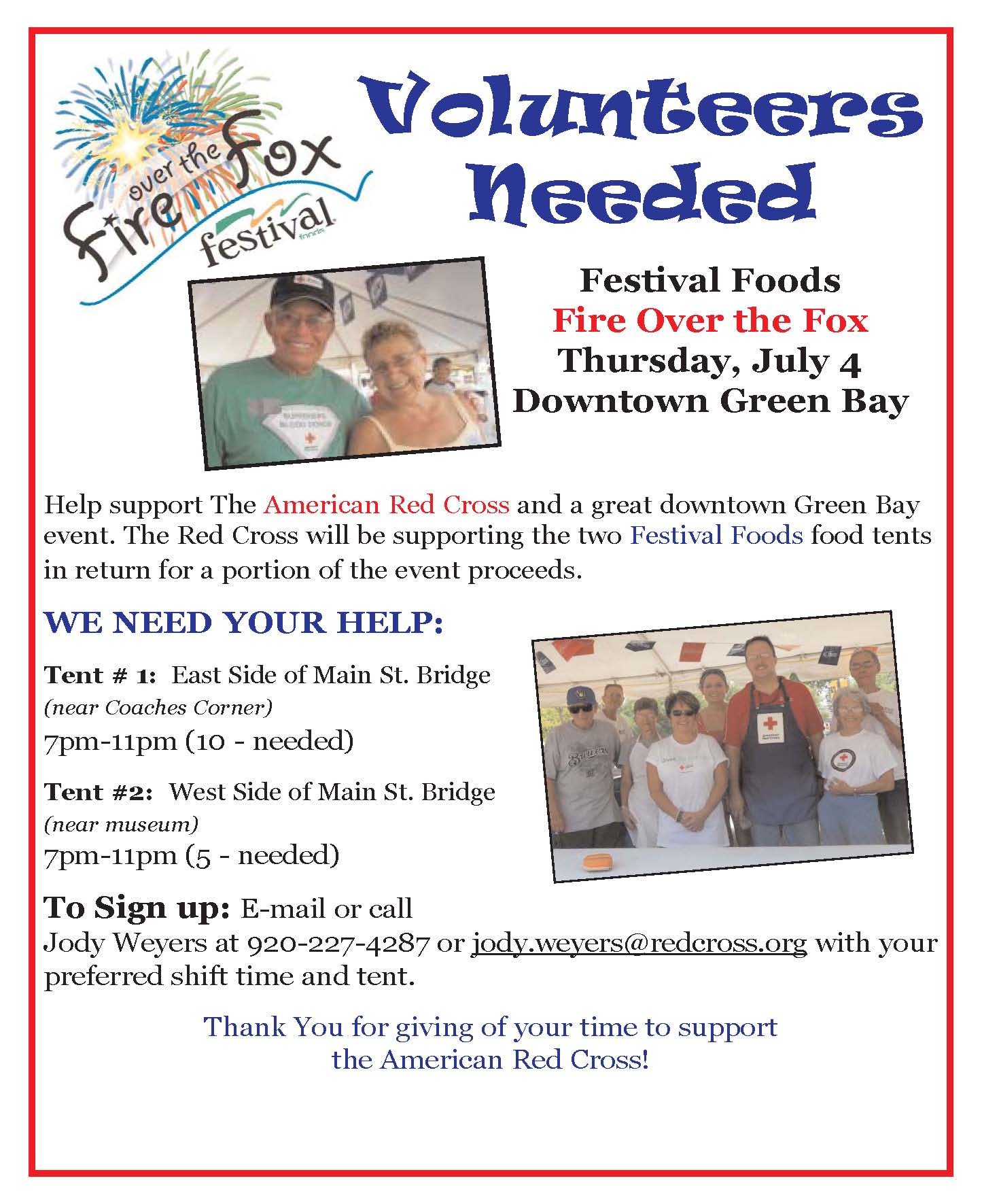 Volunteers Needed July 4th Festival Foods Fire Over the