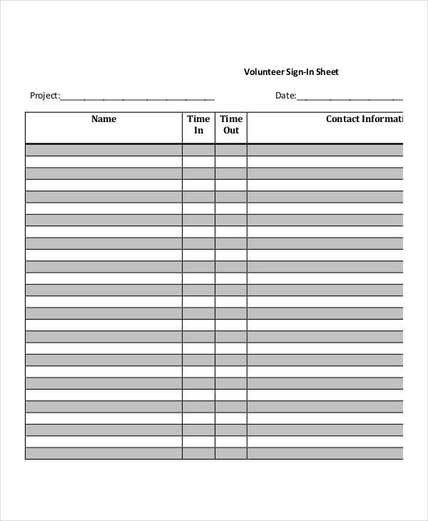 Volunteer Sign In Sheet Templates 14 Free PDF Documents