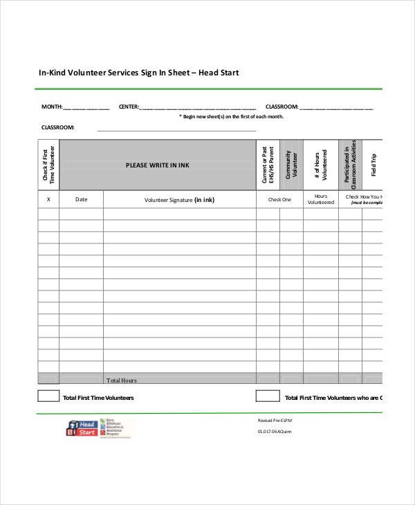 Volunteer Sign In Sheet Templates 14 Free PDF Documents