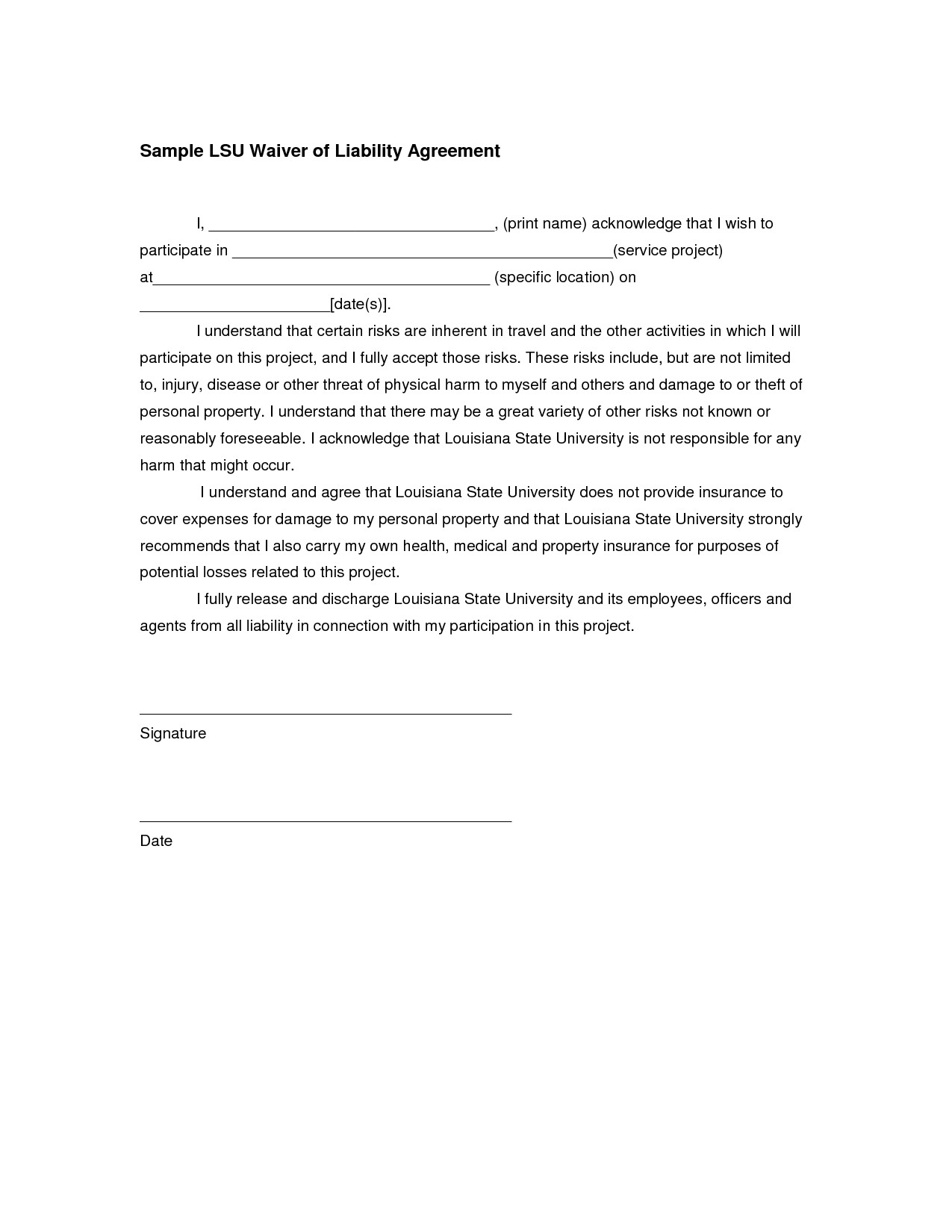 Liability Release Form Template in images waiver of