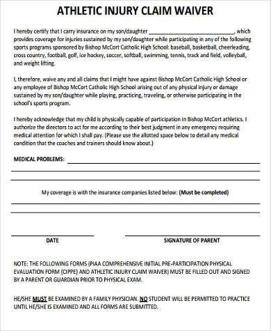 Sample Athlete Waiver Forms 9 Free Documents in Word PDF