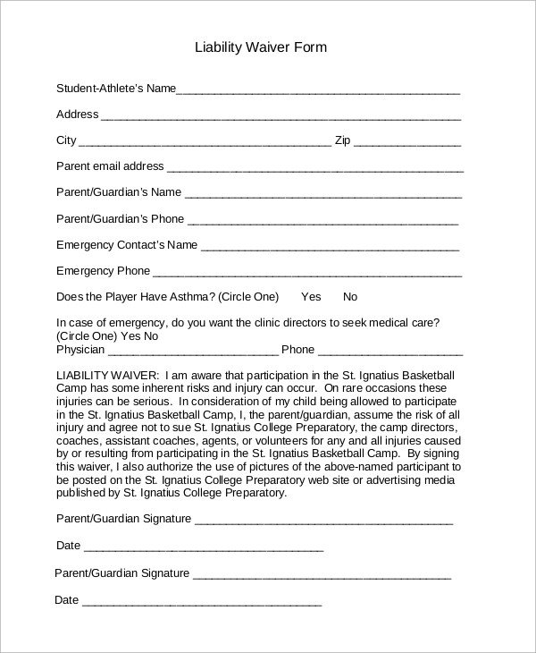 Sample Liability Waiver Form 10 Examples in Word PDF