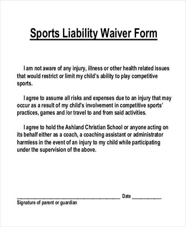 Sample Liability Waiver Form 11 Free Documents in PDF