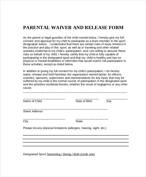 Sample Parental Release Form 10 Examples in Word PDF
