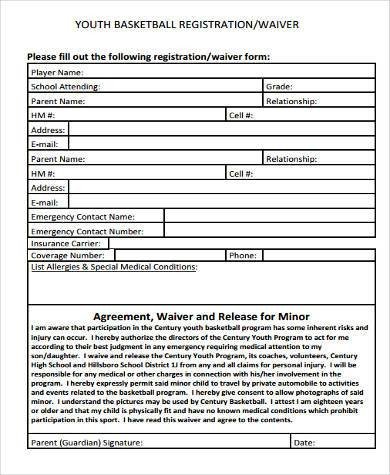 Sample Youth Waiver Forms 8 Free Documents in Word PDF