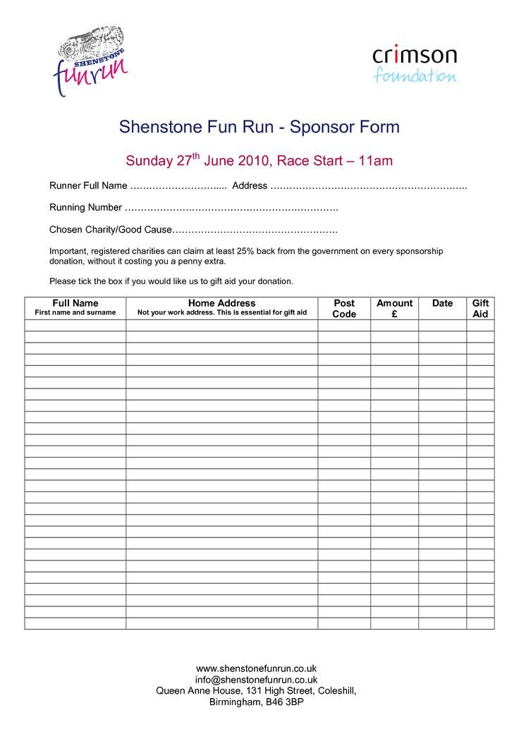 Sponsorship Order Form Template Fun Run Registration Form