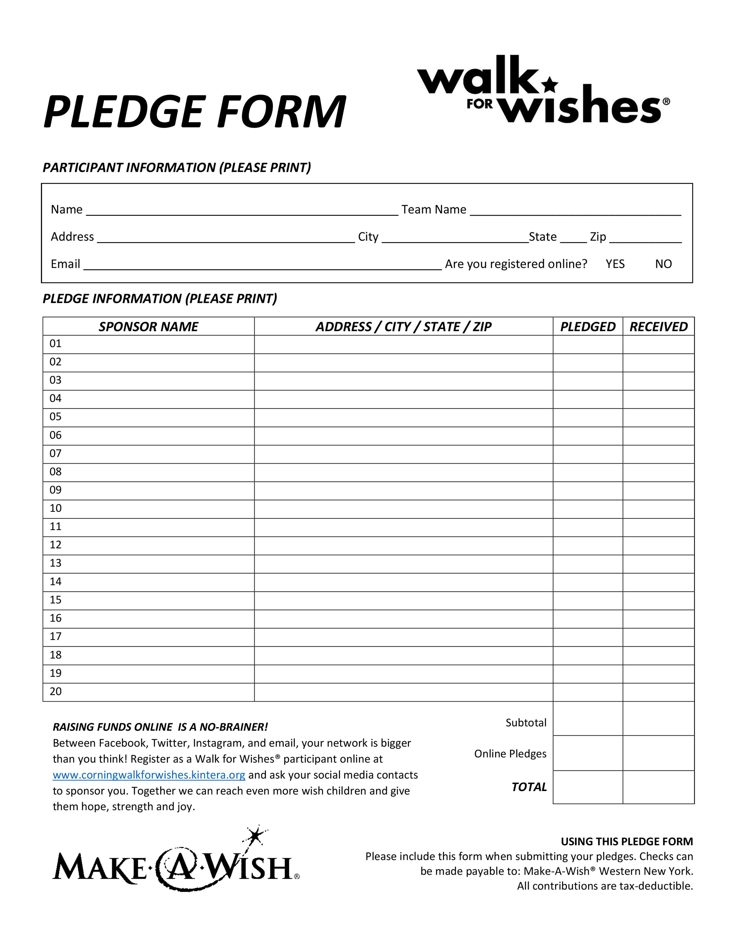 Walk for Wishes Pledge Form