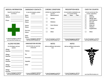 Wallet Medical Information Card Open fice template