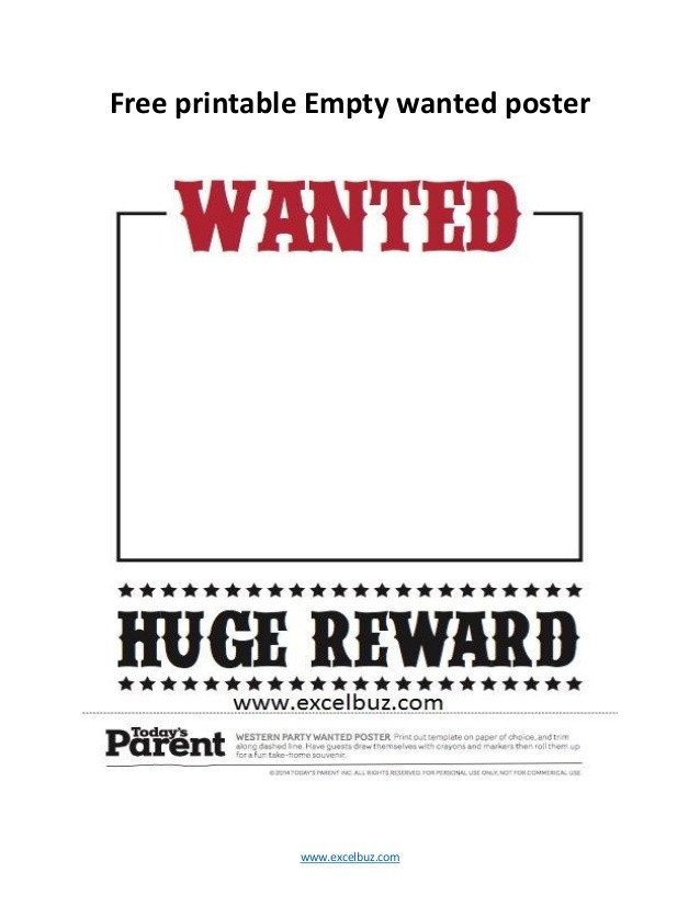 Printable wanted poster templates