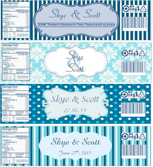 Water bottle labels now with templates wedding blue
