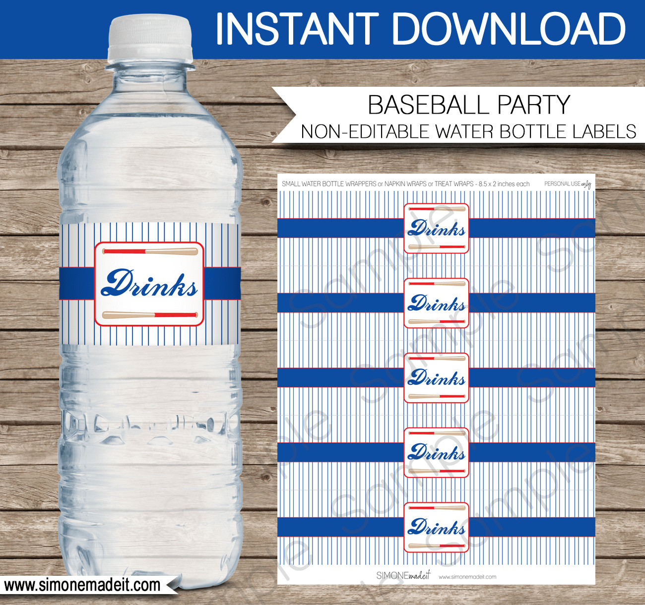 Baseball Water Bottle Labels