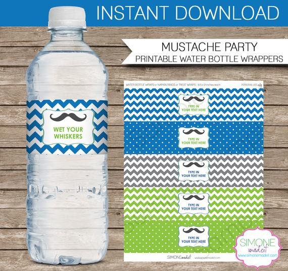 Mustache Party Little Man Party Water Bottle Labels or