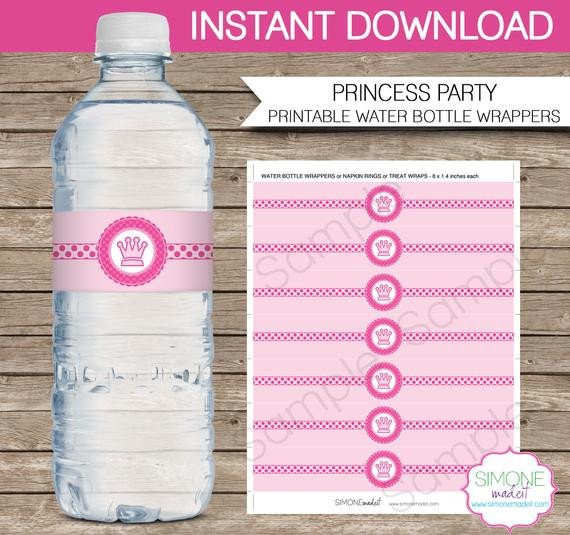 Princess Party Water Bottle Labels or Wrappers INSTANT