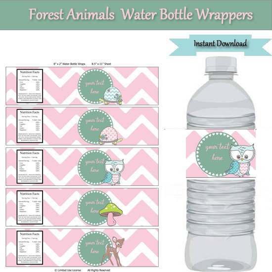 Woodland Forest Animals Party Water Bottle Label Wrappers